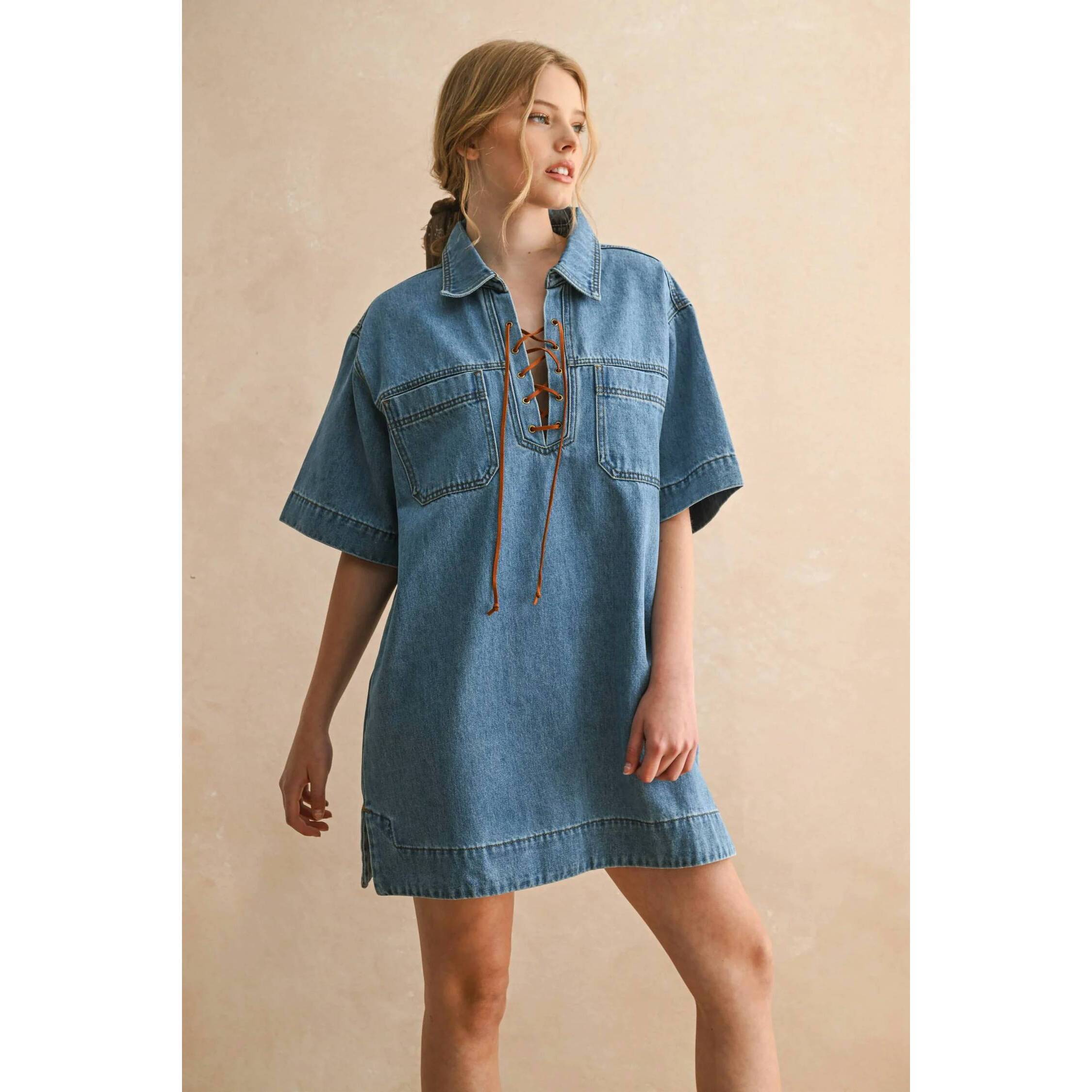 New Miou Muse Short Denim Dress In Blue